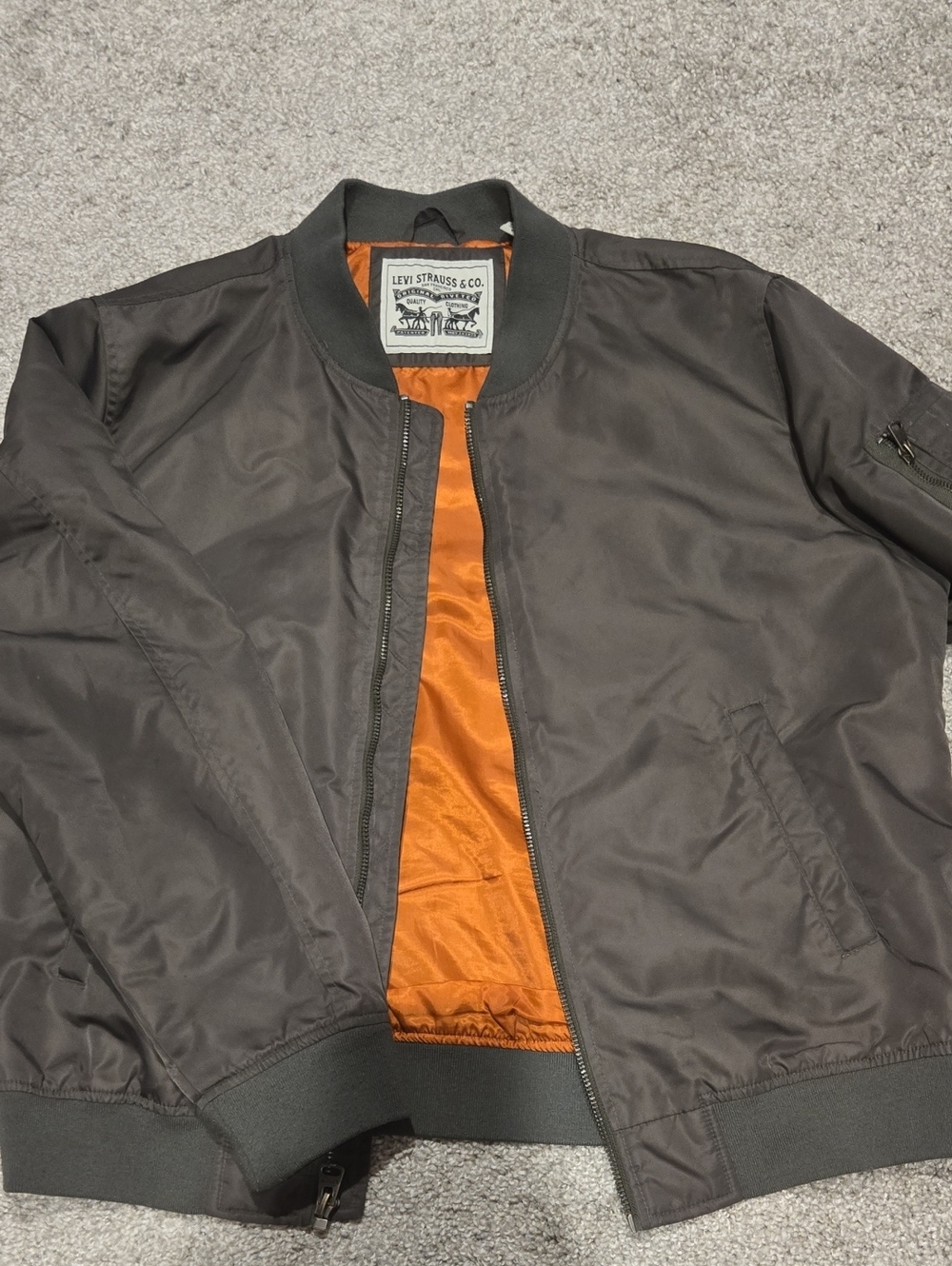 Levi's Men's Olive Bomber Jacket with Orange Lining